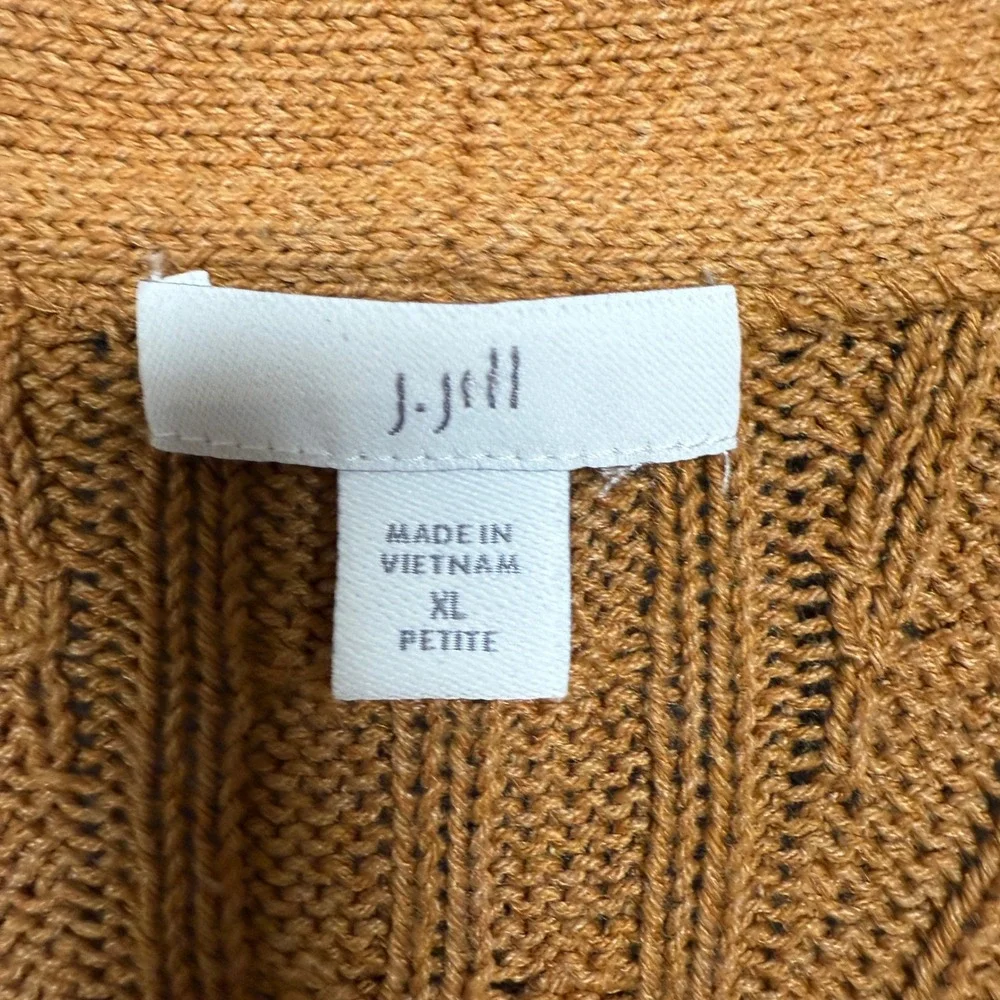 J.Jill‎ Petites Size XL Cardigan Brown Chunky Cable Knit Open Front Cotton Nylon